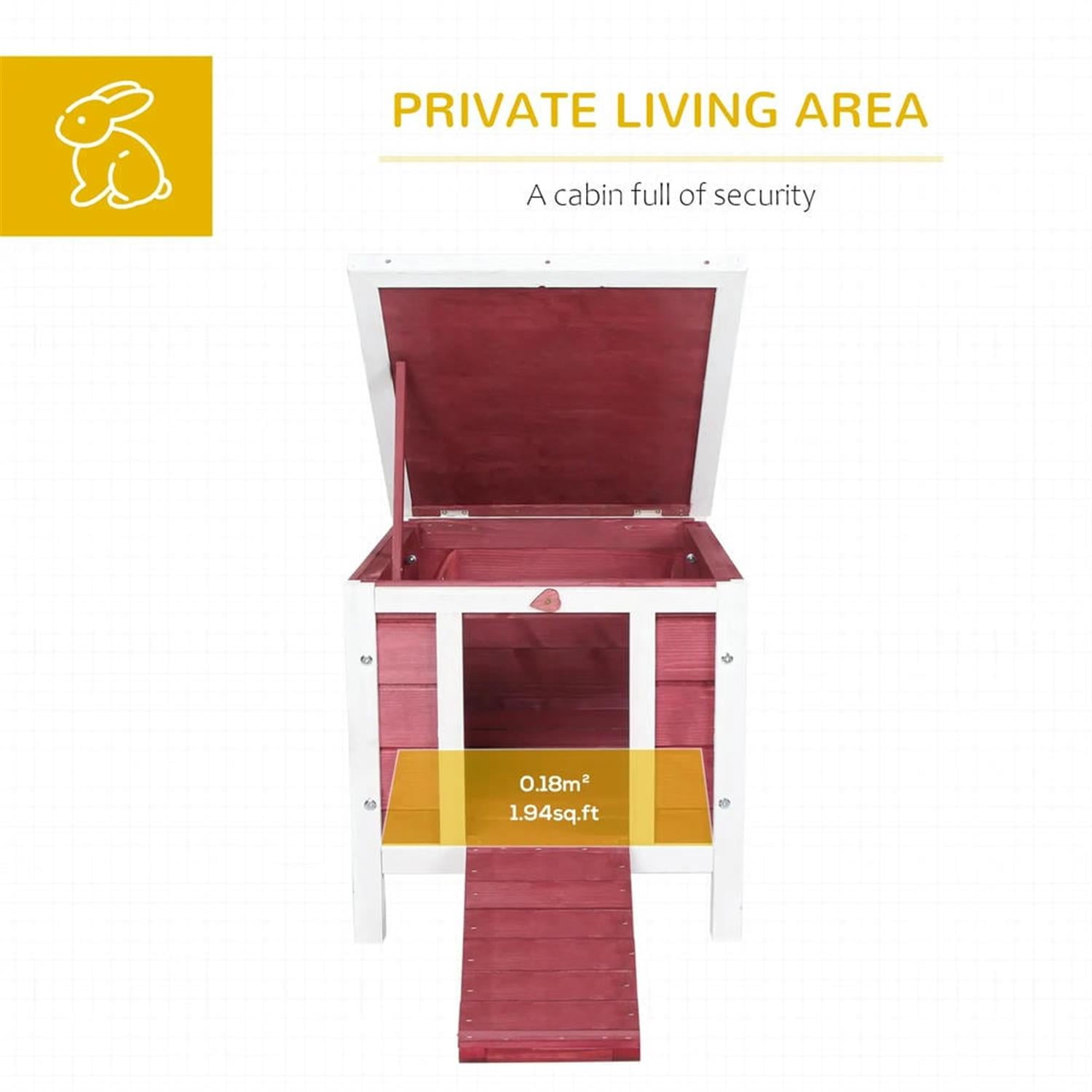 Demi Bonn 17" Wooden Rabbit Hutch with Openable & Waterproof Roof, Outdoor Bunny Cage for Cats, Bunnies, Guinea Pigs, Red