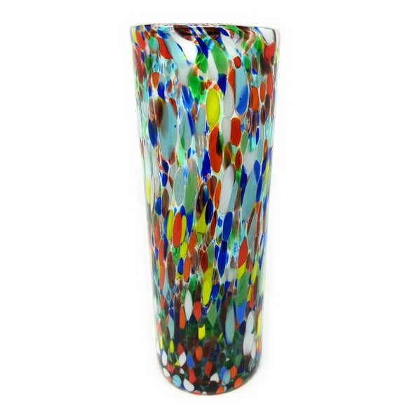 Dos Sueños Mexican Hand Blown Glass Vase (11.5" x 4") – Confetti Carmen Colorful Flower Vase, Centerpiece, Cylinder Vase