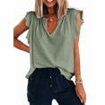 thumbnail image 2 of Blusa Informal de Verano con Volantes y Corta para Mujer, Cuello en V, Elegante, para Oficina, Color Verde, Talla XL, 2 of 7