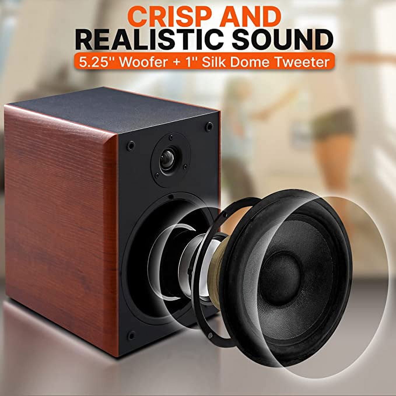 Pyle 5.25" Home Wooden Bookshelf Speakers 200W Max Power 1" Silk Dome Tweeter & Aluminum Voice Coil