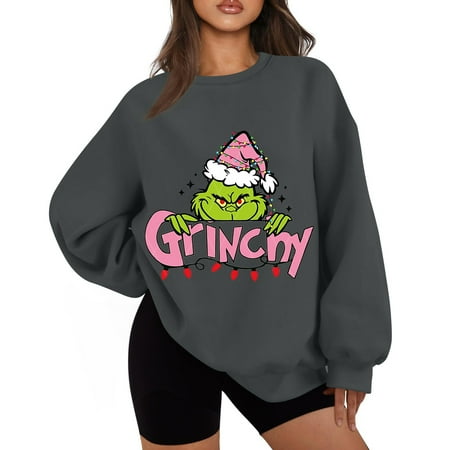 SEAYI Grinch Christmas Sweatshirt  Fashion Women Shirts Christmas Grinch Sweatshirt Women s Long Sleeve Pullover Hoodie Top Best Christmas Gift  Grinch Sweatshirts for Women  K/S