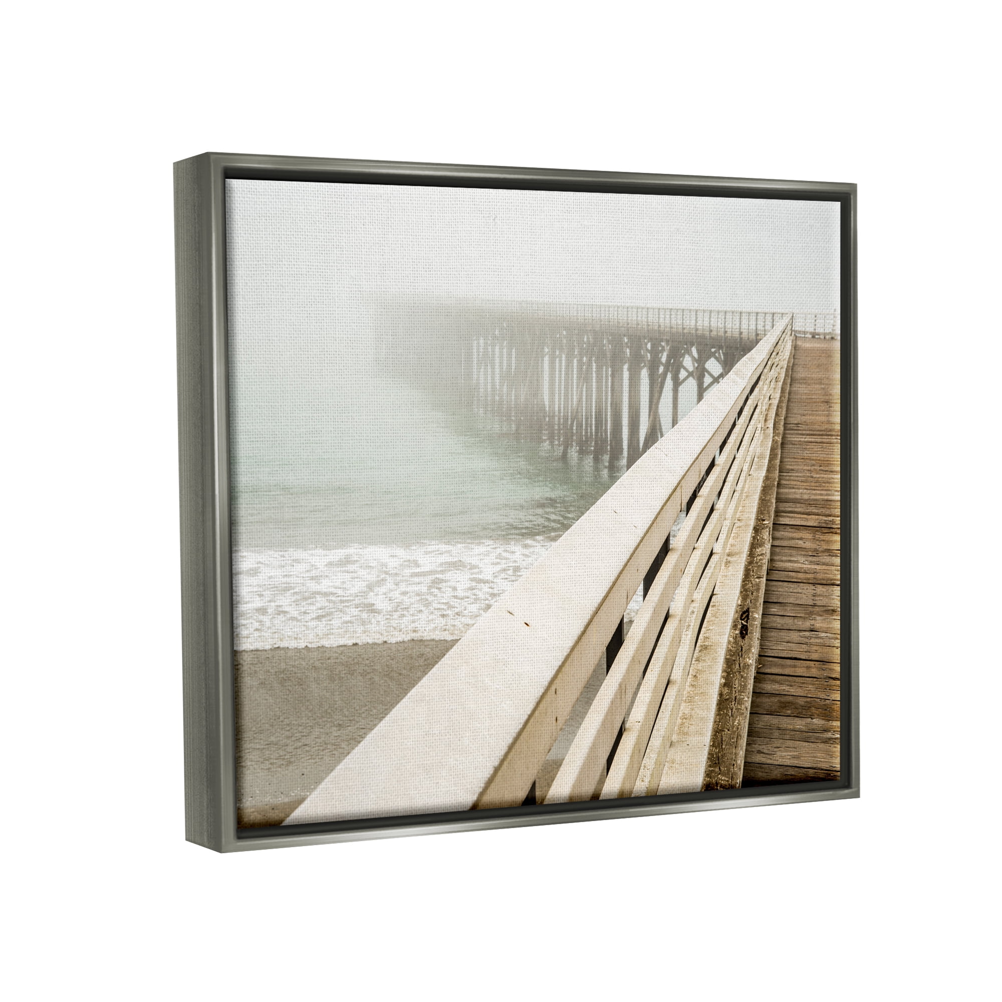 Stupell Industries Ocean Pier Photography Nature Photography Gray Floater Framed Art Print Wall Art, 31 x 25