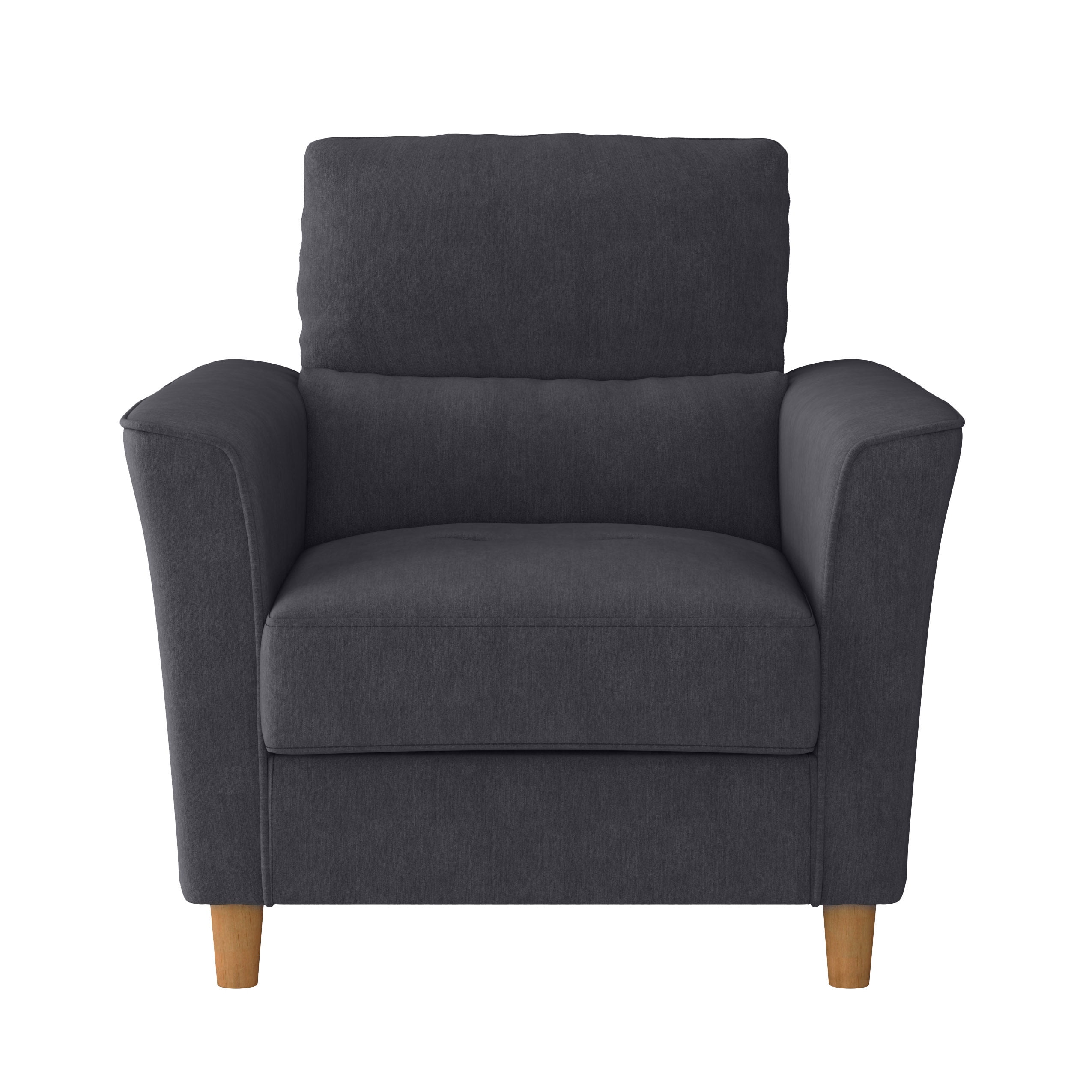CorLiving Caroline Upholstered Indoor Accent Arm Chair with Flared Arms and Wood Legs, Dark Grey