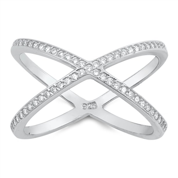 All in Stock - Clear Cubic Zirconia Crisscross Ring Sterling Silver ...