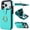Mint Green, variant on Compatible with iPhone 17 Pro Case Wallet with Card Holder, 360°Rotation Finger Ring Holder Kickstand, RFID Blocking Leather Protective Double Buttons Shockproof Cover 6.3 Inch White
