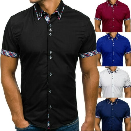 US STOCK Mens Summer Short Sleeve Shirts Casual Cotton Formal Slim Fit (Best Formal Mens Wear)
