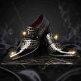 thumbnail image 2 of Men's Luxury Crocodile-Embossed Dress Shoes with Gold-Tone Medusa Buckle - Pointed Toe Formal Loafers for Buckle Block Heel Loafers for Formal & Party, 2 of 6