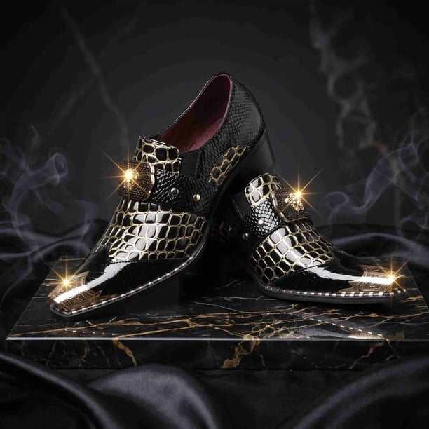 Men's Luxury Crocodile-Embossed Dress Shoes with Gold-Tone Medusa Buckle