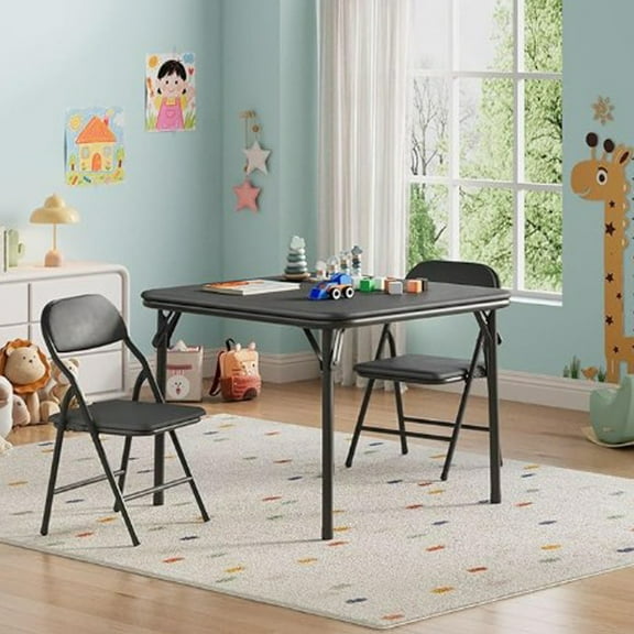 Kids Folding Table and Chairs Set for Daycare and Classrooms, Children's Activity Table and Chairs Set, 3-Piece/5-Piece