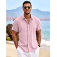 thumbnail image 4 of Camisa de lino para hombre COOFANDY, manga corta, abotonada, rosa, 4 of 5