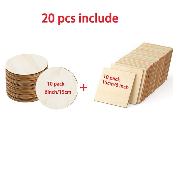 20 Pcs 6 Inch Round Square Blank Unfinished Basswood  Discs, Wooden Ornaments For Crafts For DIY Crafts Door Hanger Sign Wood Buring Painting