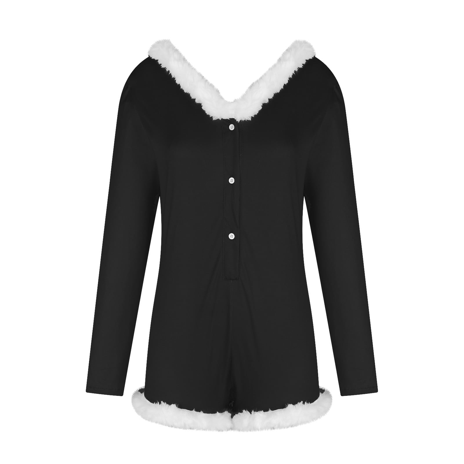 BONIXOOM Christmas Pajamas For Women Matching Christmas Pajamas Loungewear Button Long Sleeve Jumpsuit Printed Black L