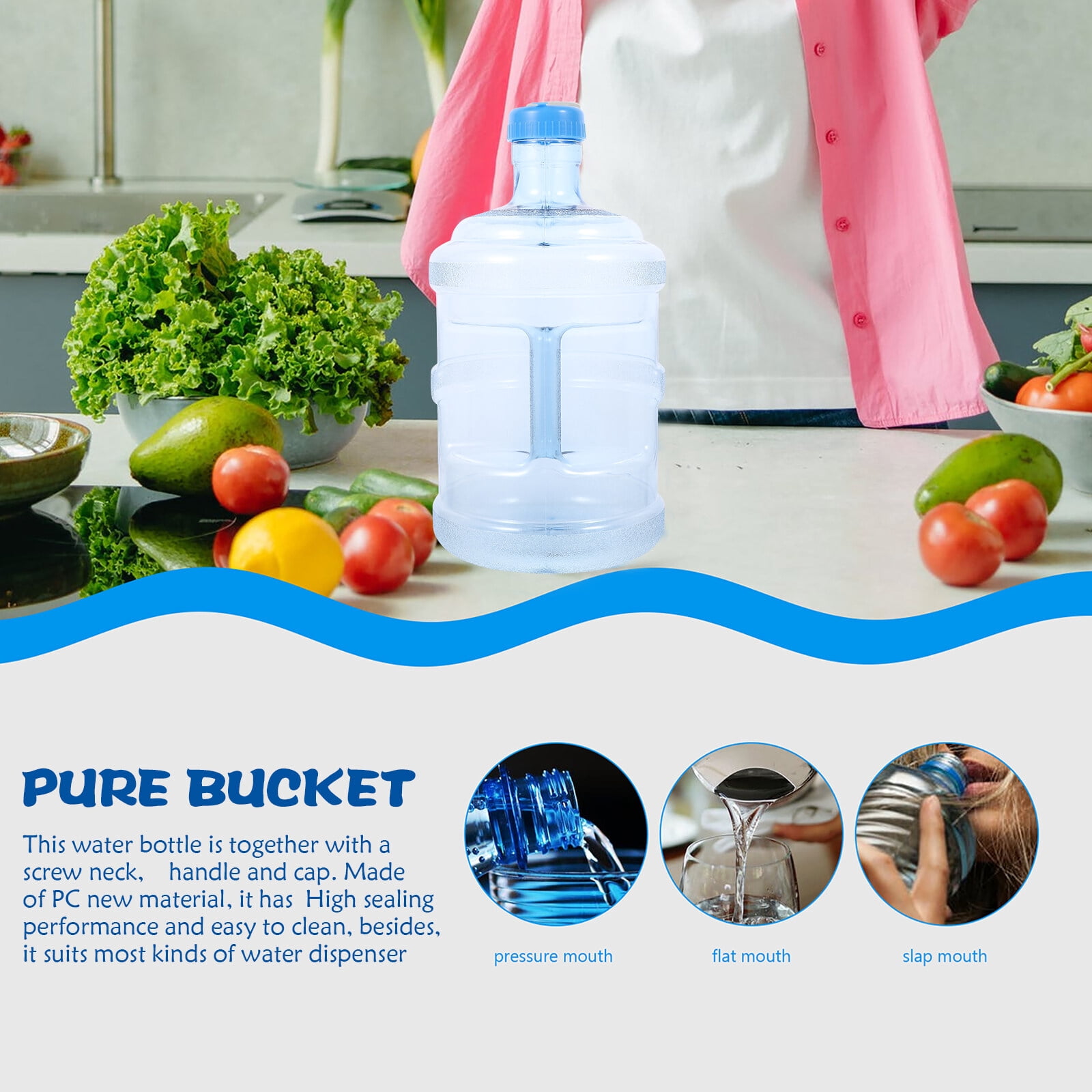 5 Liters Reusable Plastic Water Bottle Gallon Jug Container Plastic Crown Cap Water Bottle Container for Drinking Bathing Camping Hiking