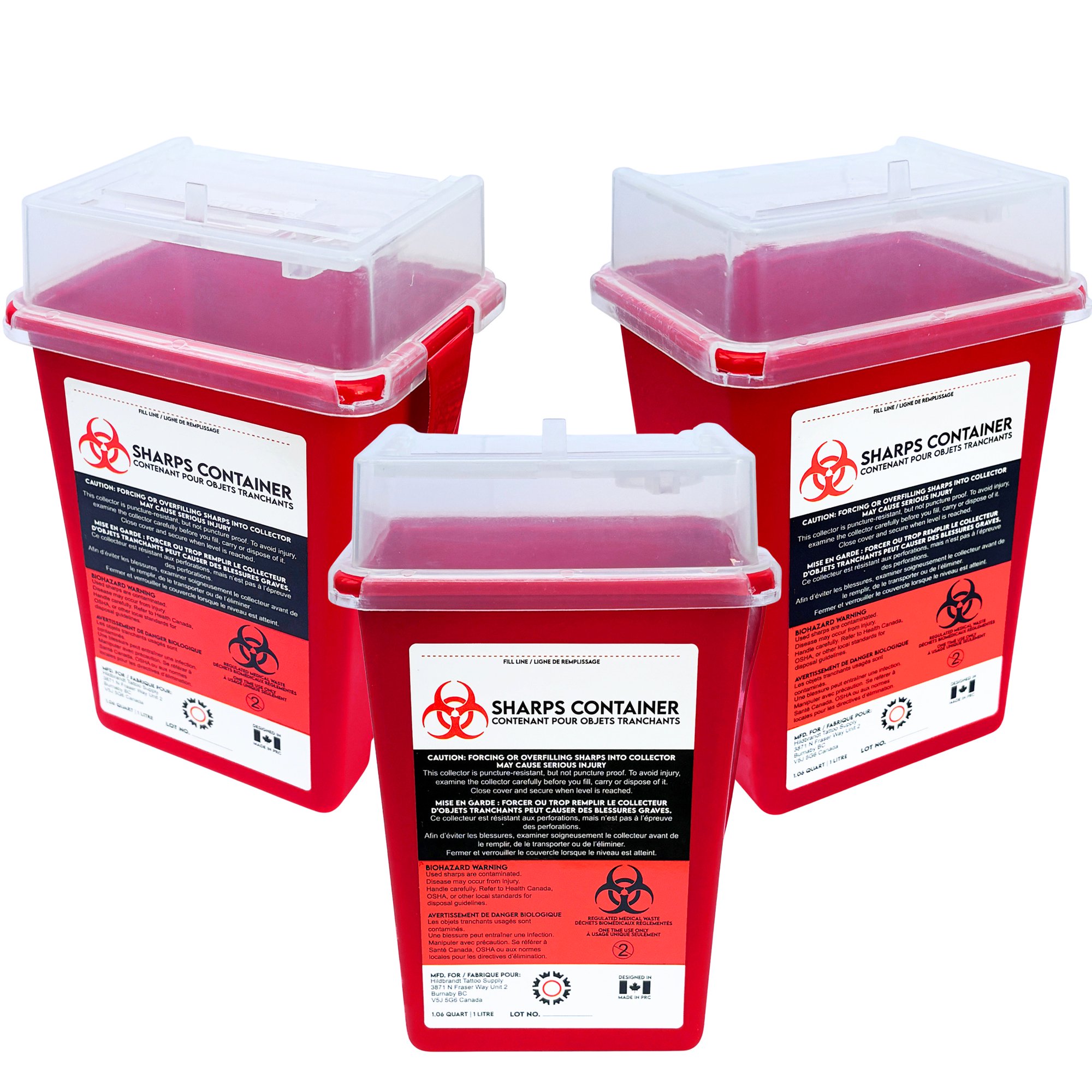 Sharps Container for Professional and Home Use - 1 Quart / 946mL Small Size Tall Sharp Container Needle Disposal Containers for Needles Pack of 3