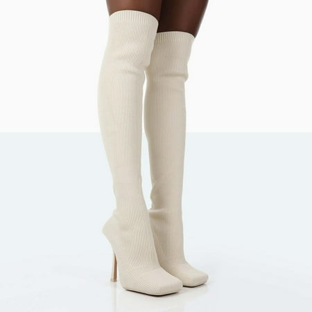 

Akiihool Women s Boots Women s Thigh High Heel Women s Thigh High Block Heel (White 9)