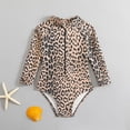 thumbnail image 6 of HAJWOH Girls One Piece Swimsuit for Kids Summer Leopard Print Rash Guard Bathing Suit Toddler Girl Long Sleeve Half Zip Up Swimwear, 6 of 6