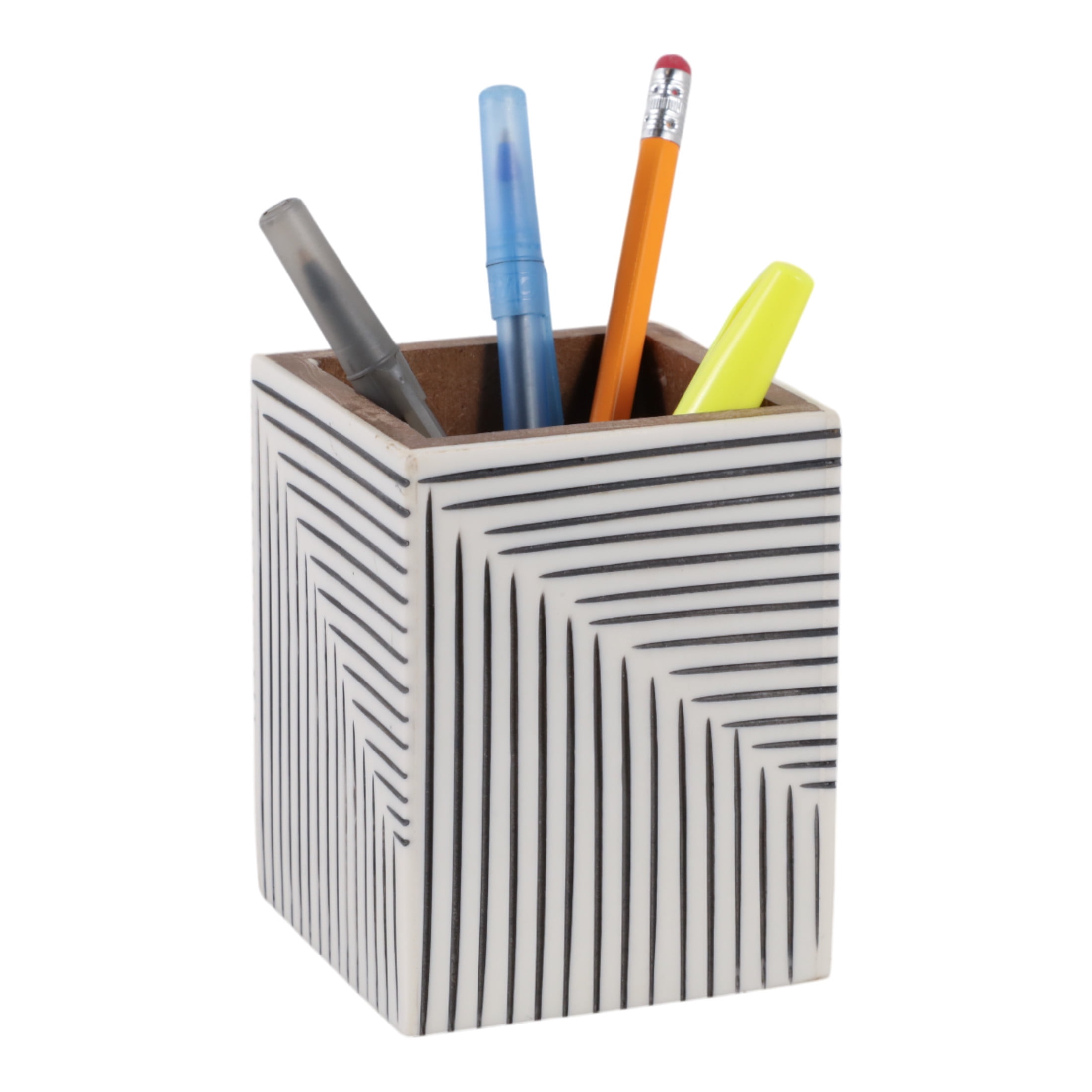 Decorative Ridged Lines Desk Organizer for Home Decor - Perfect Desktop Organizer for Workspace and Office Desk Decor - Versatile Office Accessory for Storage, Bedroom, or Kitchen - 4", Black & White