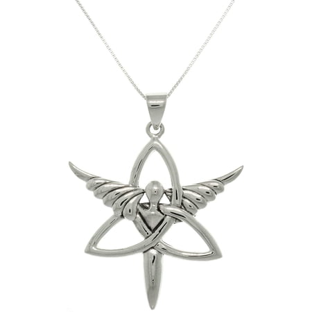 Jewelry Trends Sterling Silver Trinity Angel Celtic Knot Pendant Necklace 18