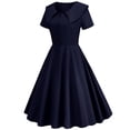 thumbnail image 4 of XFLWAM Women's 1950s Retro Dress Vintage Short Sleeve Button Down A-Line Swing Midi Dresses Crew Neck Solid Color Evening Prom Gown Blue L, 4 of 6