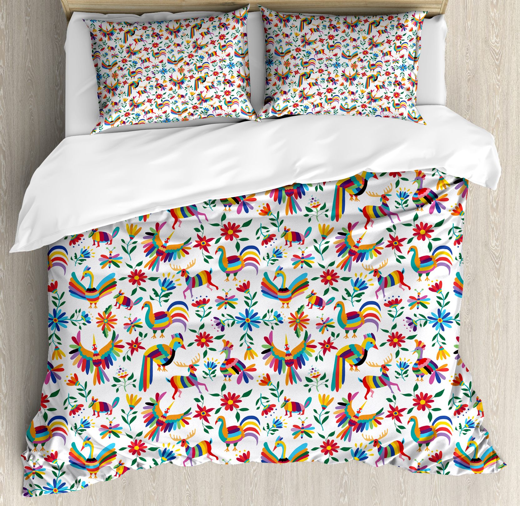 Mexican King Size Duvet Cover Set, Traditional Latin American Art