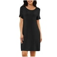 thumbnail image 2 of Fznquz Nightgowns for Women Short Sleeve Loungewear Cotton Sleep Shirt V Neck Soft Loose Black Nighties Women, 2 of 5