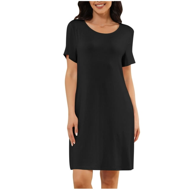 Chemise de Nuit à Manches Courtes Col Rond pour Femmes – Grande Taille Robe de Nuit en Modal (Vêtements de Confort 2025)