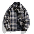 thumbnail image 2 of Mens Plaid Shirts Jacket Woolen Snap Button Long Sleeved Lapel Hooded top Plaid Flannel Coat, 2 of 4
