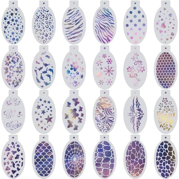 24 Styles Reusable Face Paint Stencils Plastic Body Drawing Flower Snowflake Fish Star Tattoo Painting Makeup Temporary Tracing Body Template for Holiday Party Makeup Art Crafts