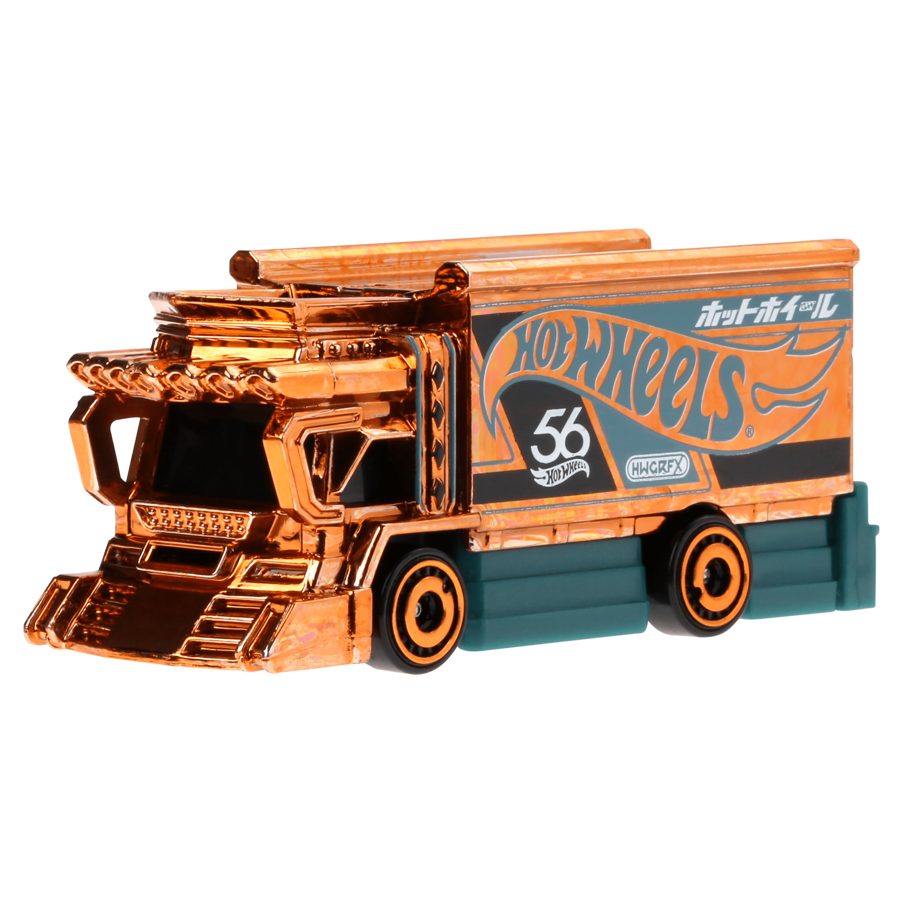 Hot Wheels 1:64 Scale Die-Cast Toy Car or Truck with Turquoise- & Copper-Colored Deco, Raijin Express
