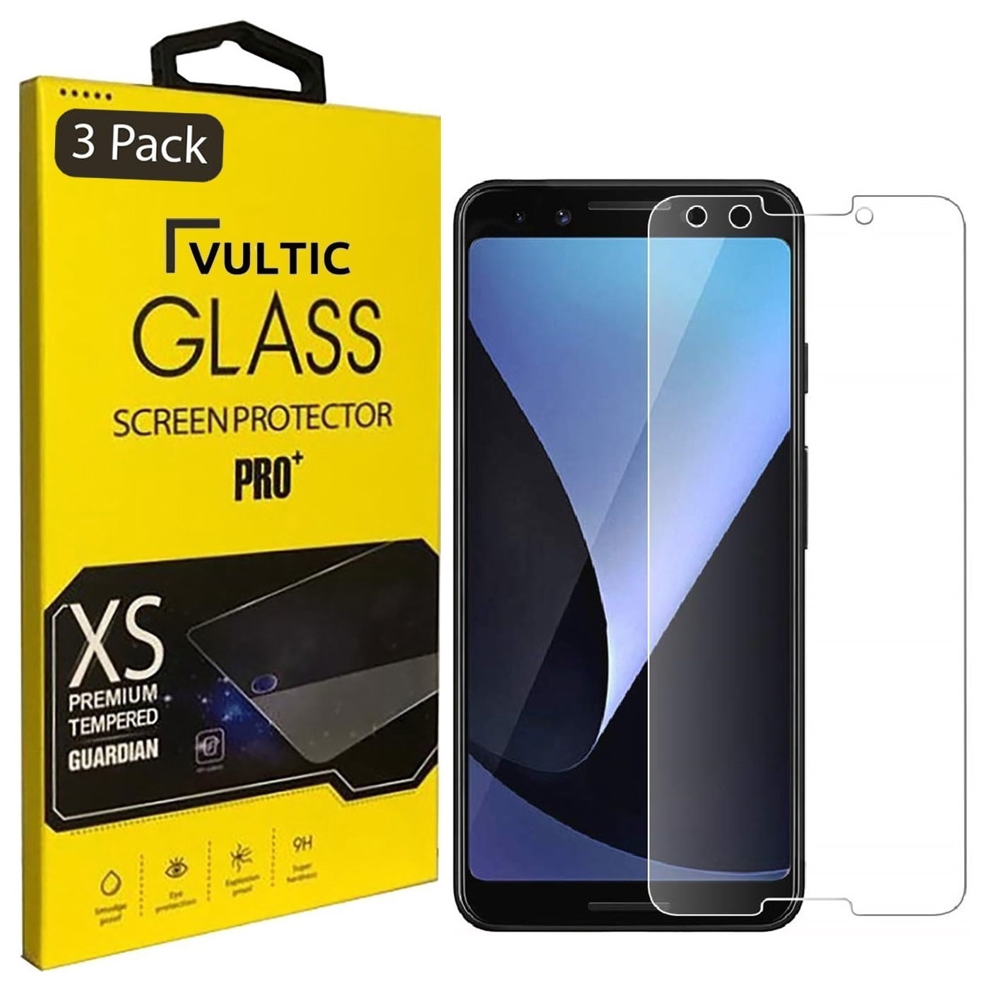 Vultic [3 Pack] Screen Protector for Google Pixel 3 [Case Friendly], Tempered Glass Film Cover