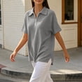 thumbnail image 6 of VBVC Women's Half Zip Waffle Collared Top , V Neck Short Sleeve Blouse For Women , Ladies' Loose Fit Breathable Summer Shirt, Khaki , S-3XL, 6 of 8