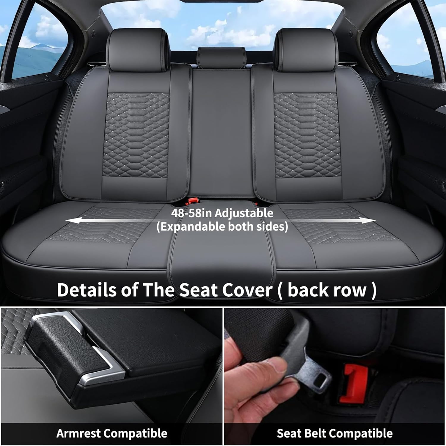 Coverado Gray Car Seat Covers Full Set, Premium Leather Front and Rear Split Bench Cover, Automotive Seat Protectors Universal Fit for Most Cars, SUVs and Trucks