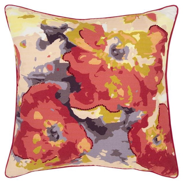 HomeRoots 403324 Red & Gold Poppy Floral Throw Pillow