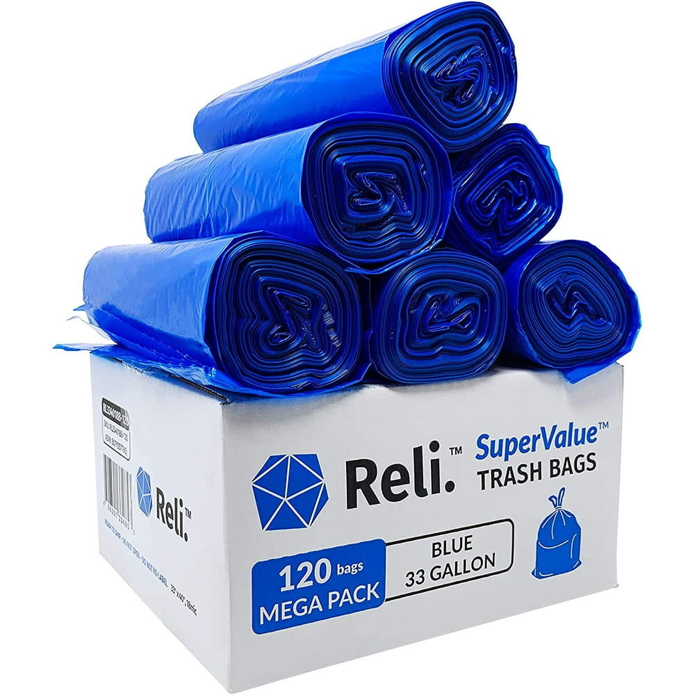Reli. 33 Gallon Recycling Bags (120 Bags) Blue Recycling Trash Bags 30