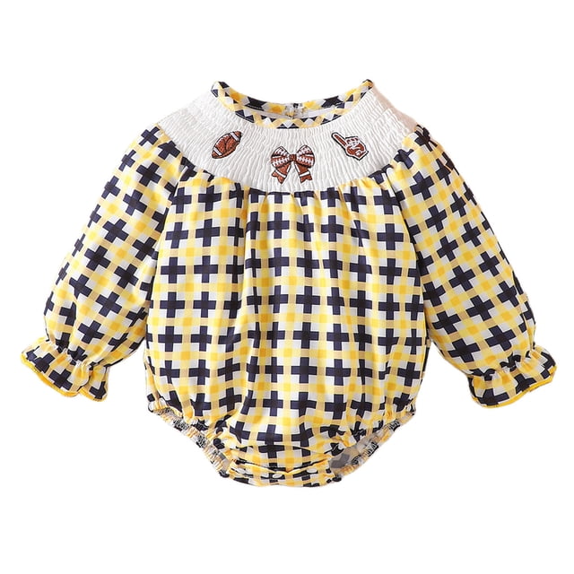 PMVFHDE Rompers for Girl 2025 Girls Long Sleeve Cartoon Rugby Football Embroider Pullover Romper Bodysuits Girls'Bodysuits&One-Pieces Yellow,12-18 Months