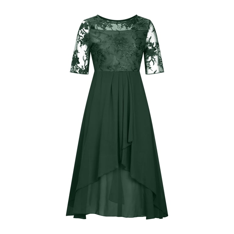 YWDJ Wedding Guest Dresses for Women Formal Dresses Midi Wrap Tulle Mesh  Lace Knee Length Chiffon Solid Half Sleeve Round Neck Waist Party for Wedding  Guest Evening Party Graduation Birthday Tea Party -