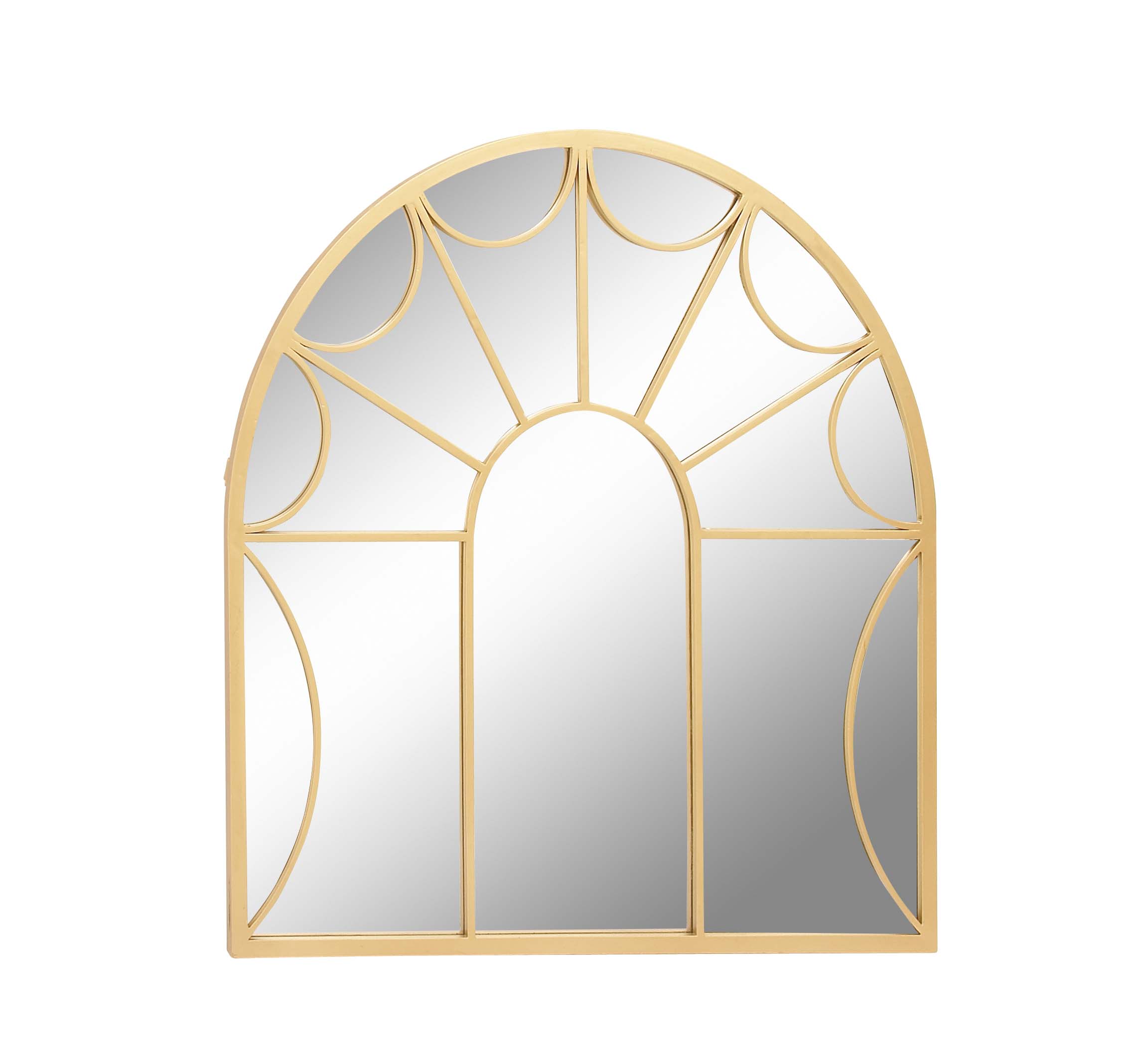 Decmode Modern 35 Inch Gold Metal Arched Window Pane Wall Mirror, Gold