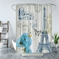 thumbnail image 4 of Paris Eiffel Tower Shower Curtain Vintage French Blue Floral Hydrangea France Romantic Blossom Butterfly Retro Car Europe Postmark Envelope Bathroom Curtain Set with Hooks-72"W x 74"L (Pack of 1), 4 of 6