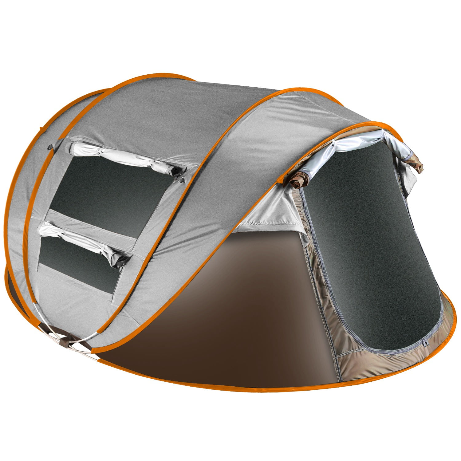 NewHome 5-8 Person Pop Up Tent Automatic Setup Camping Tent Waterproof Instant Setup Tent with 4 Mosquito Net Windows Carrying Bag for Hiking Climbing Adventure Fishing - Khaki