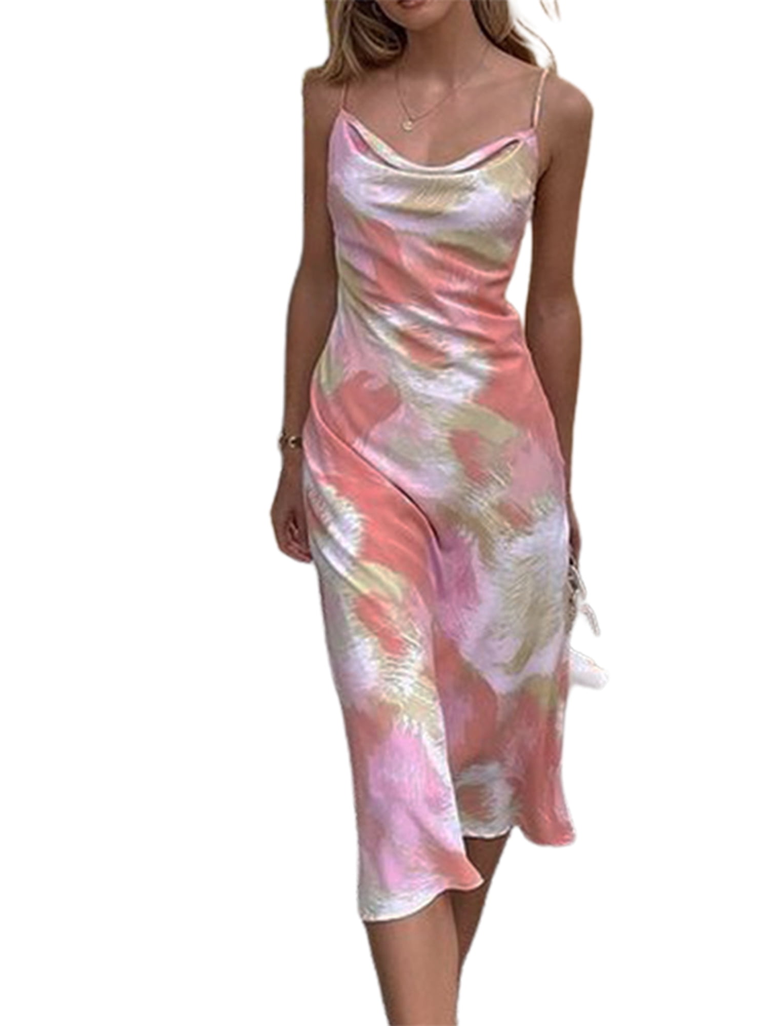 spaghetti strap satin gown