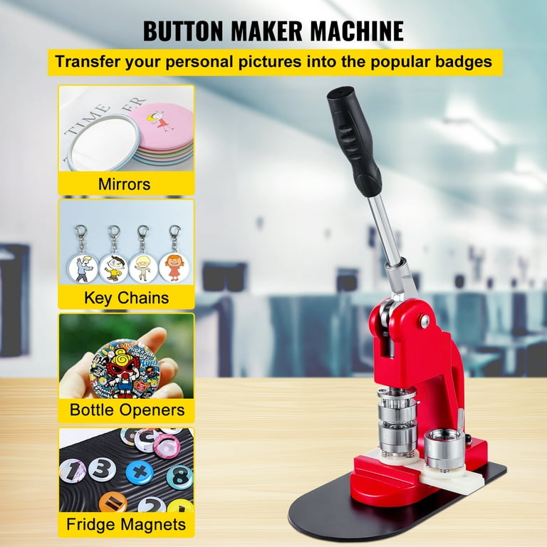 VEVOR VEVORbrand Button Maker Machine 25mm 1 inch Button Maker Machine 1000pcs Button Badge Maker Aluminum Frame Free Button Parts and Circle Cutter, Red