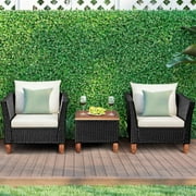 Ensemble de 3 meubles de Marque Costway en rotin et bois pour le patio l’extérieur canapé avec coussins noir