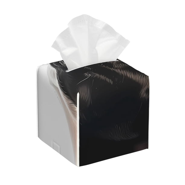 Fotbe Black And White Boston Terrier Porta Pañuelos Decorativo de Cuero, Caja Cuadrada Moderna para Pañuelos Faciales, Organizador y Dispensador 5x5x5''