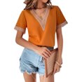 thumbnail image 3 of Txlixc Tops sueltos para mujer, manga corta, cuello en V, informal, fiesta, club, primavera, verano, patchwork Txlixc  Casual, 3 of 7