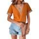 thumbnail image 3 of SAYOO Tops sueltos para mujer, manga corta, cuello en V, informal, fiesta, club, primavera, verano, patchwork SAYOO  Casual, 3 of 7
