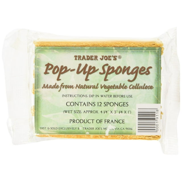 Esponjas emergentes Trader Joe's hechas de celulosa vegetal natural, 12 esponjas, 1 paquete