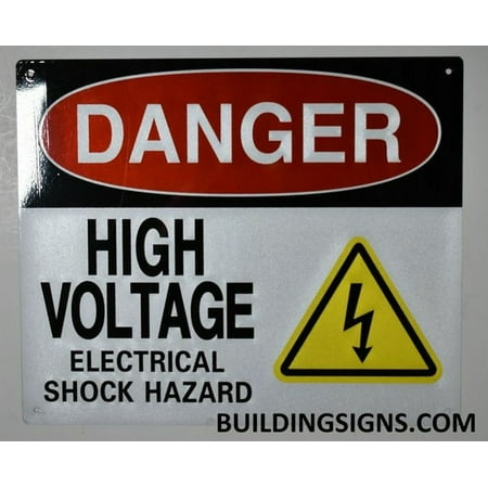 

Danger HIGH Voltage -Electrical Shock Hazard Sign (White Reflective Aluminium !!! SIZE10x12)(ref-2022-4)