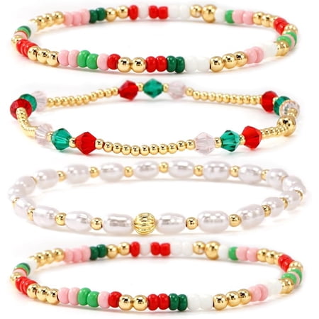 Gold Beaded Bracelets Stack for Women Stackable 14K Gold Plated Beads Ball Cross Bracelet Boho Christian Jewelry Faith Friendship Birthday Gifts for Women