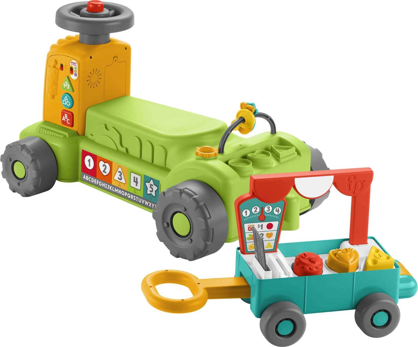 Fisher-Price Laugh & Learn 4-in-1 Farm to Market Tractor Ride-On Learning Toy for Baby & Toddlers