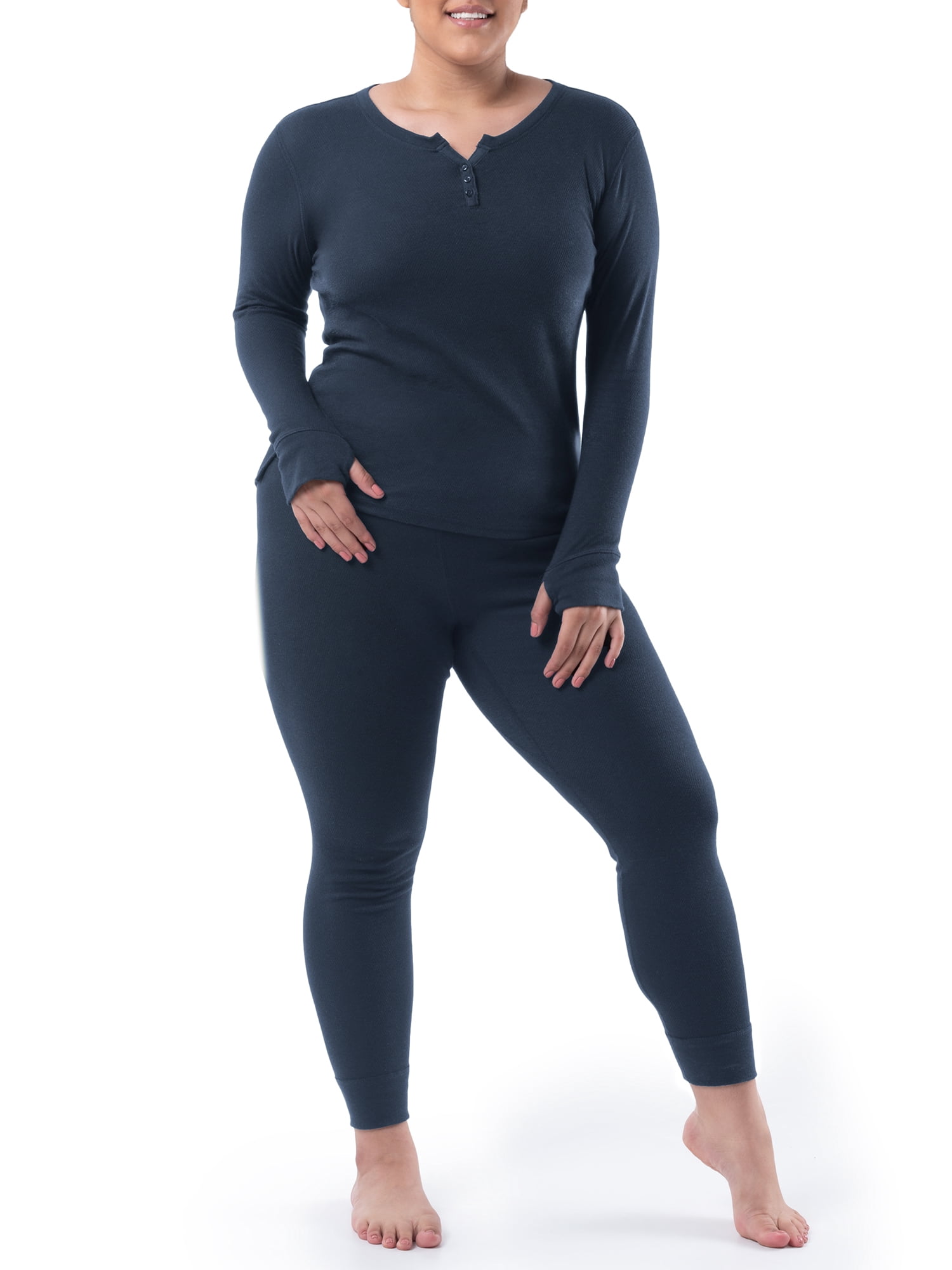 Fruit of the Loom Women's and Women's Plus Thermal Henley Top & Bottom Set